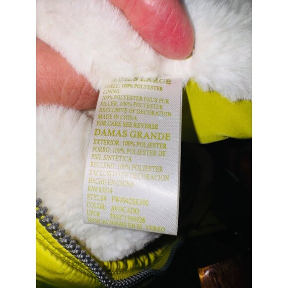 Green Tea Womens Avocado YelloPuffer Vest With Faux Fur Hood & Zip Pockets Size - Picture 10 of 12